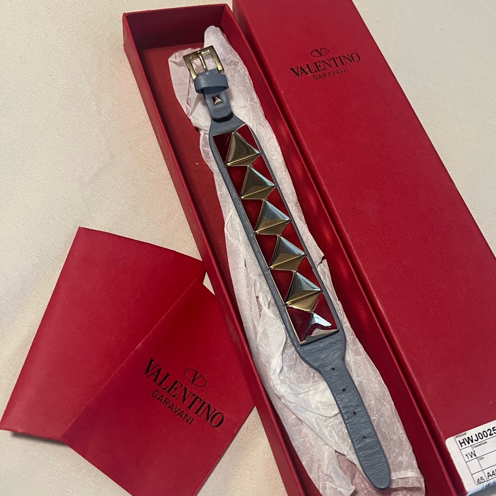 Valentino Garavani - Blue/Grey Leather Large Rockstud Wrap Bracelet